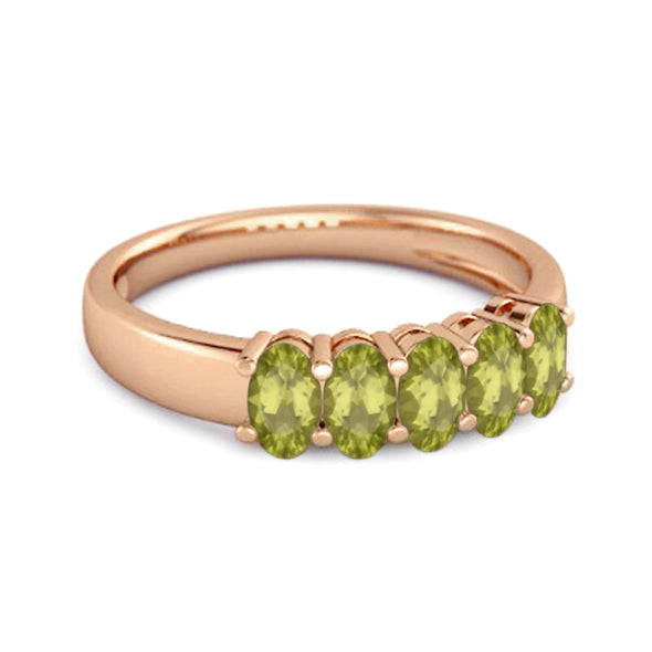 Five Stone 1.25 Cts Peridot Half Eternity 925 Sterling Silver Ring