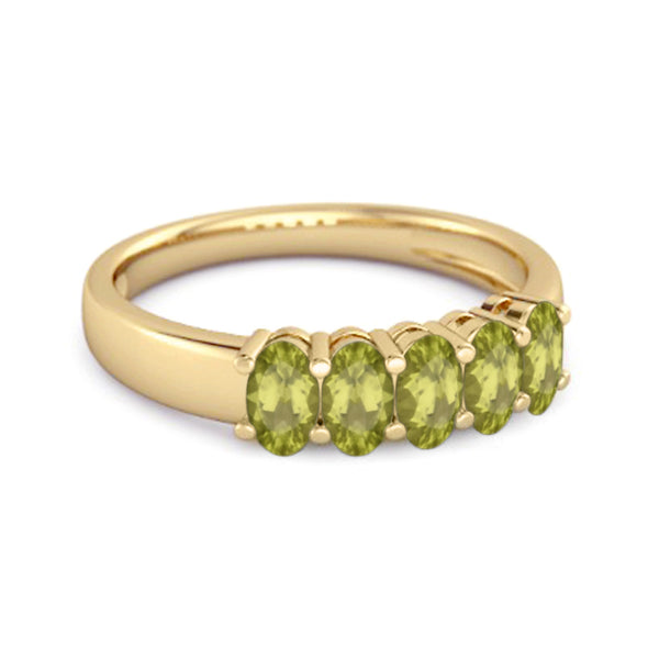 Five Stone 1.25 Cts Peridot Half Eternity 925 Sterling Silver Ring