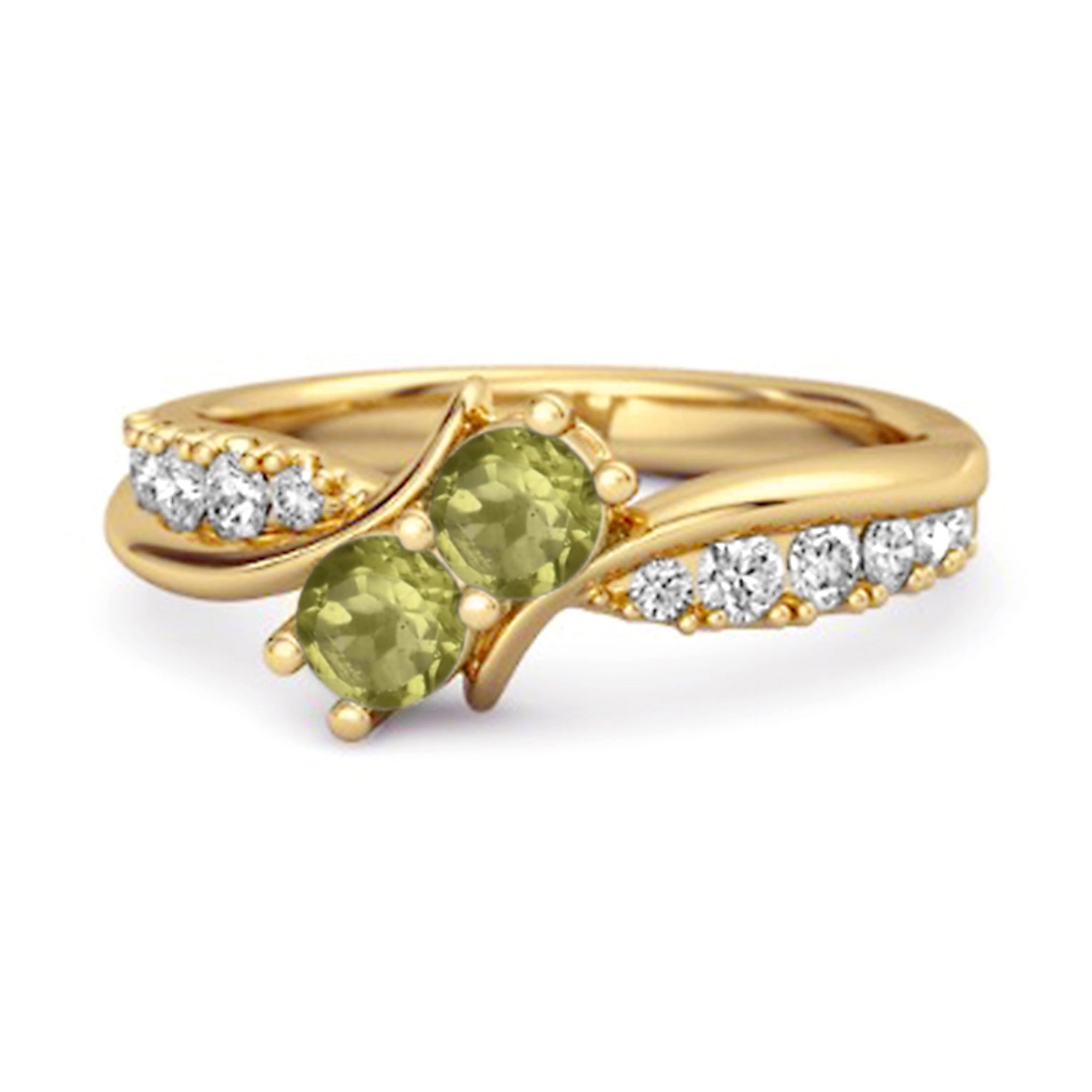 Peridot Twin Stone Pavé Bypass Ring - Sterling Silver