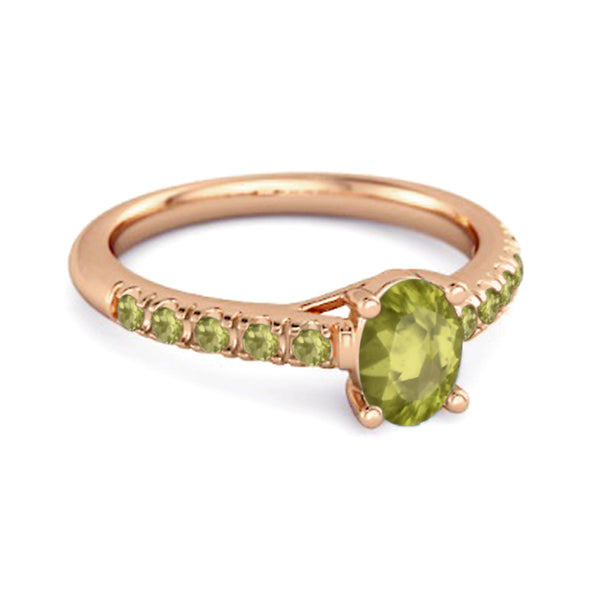 Solitaire Oval Peridot 925 Sterling Silver Floating Halo Ring