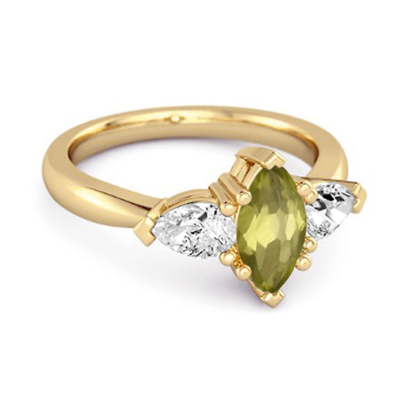 Solitaire 0.25 Ctw Marquise Cut Peridot 925 Sterling Silver Ring