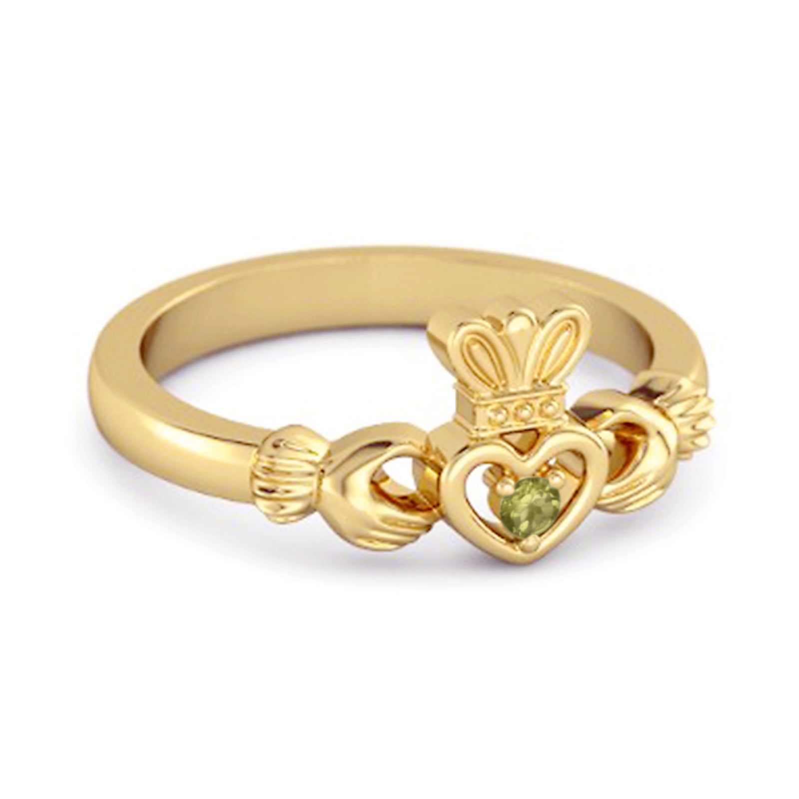 Peridot Claddagh Irish Heritage Symbol Ring - Sterling Silver