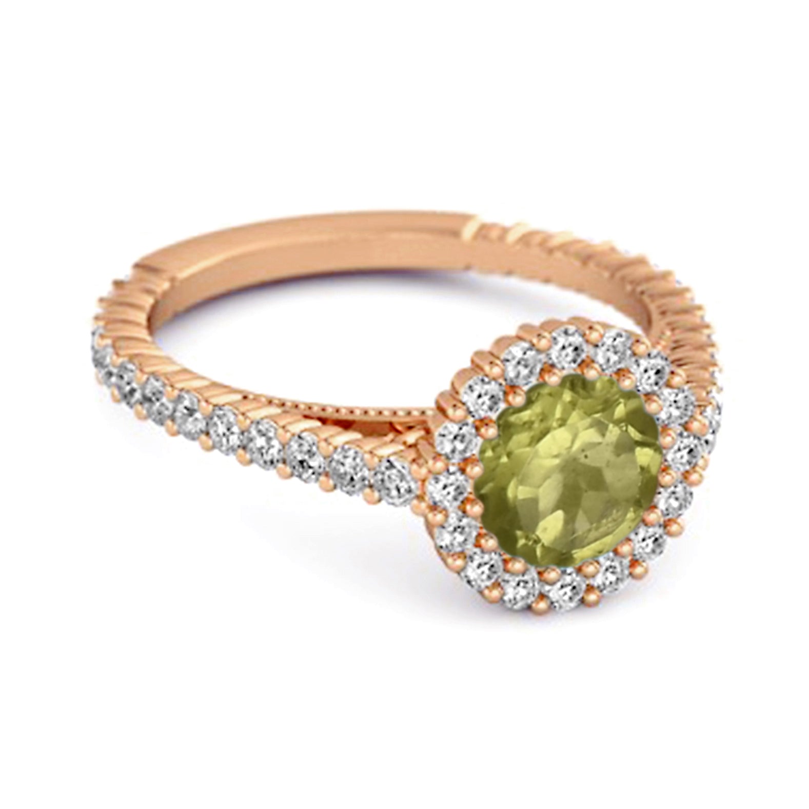 Peridot Halo Pavé Engagement Ring - Sterling Silver