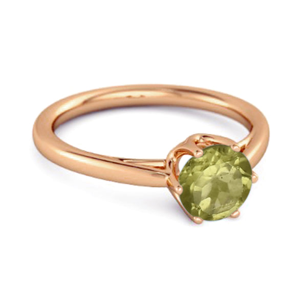 Solid 925 Sterling Silver Peridot 6-Prong Set Solitaire Ring