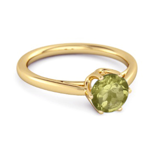 Solid 925 Sterling Silver Peridot 6-Prong Set Solitaire Ring