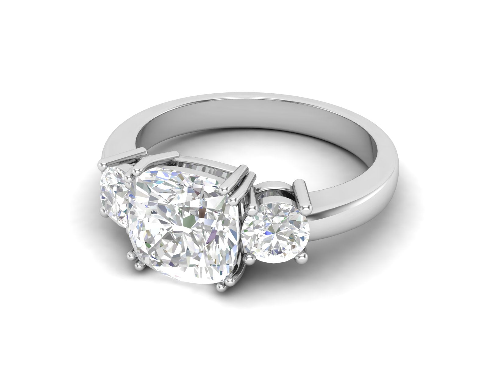 White CZ Cushion Cut Three-Stone Ring - Sterling Silver