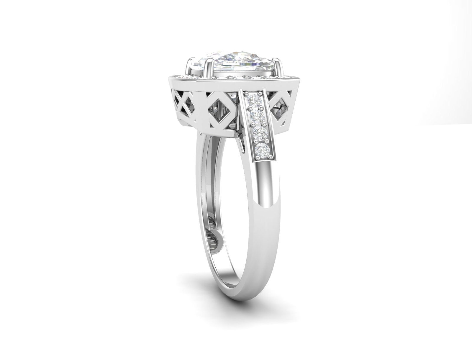 White CZ Cushion Halo Ring - Sterling Silver