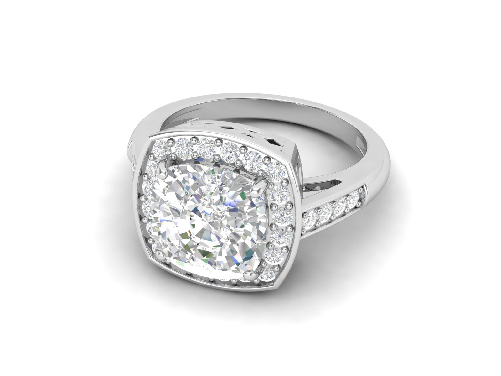 White CZ Cushion Halo Ring - Sterling Silver