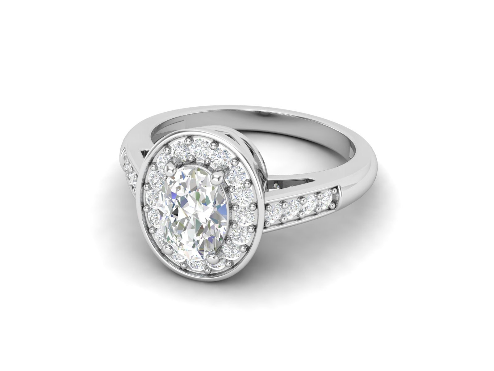 White CZ Solitaire Halo Ring - Sterling Silver