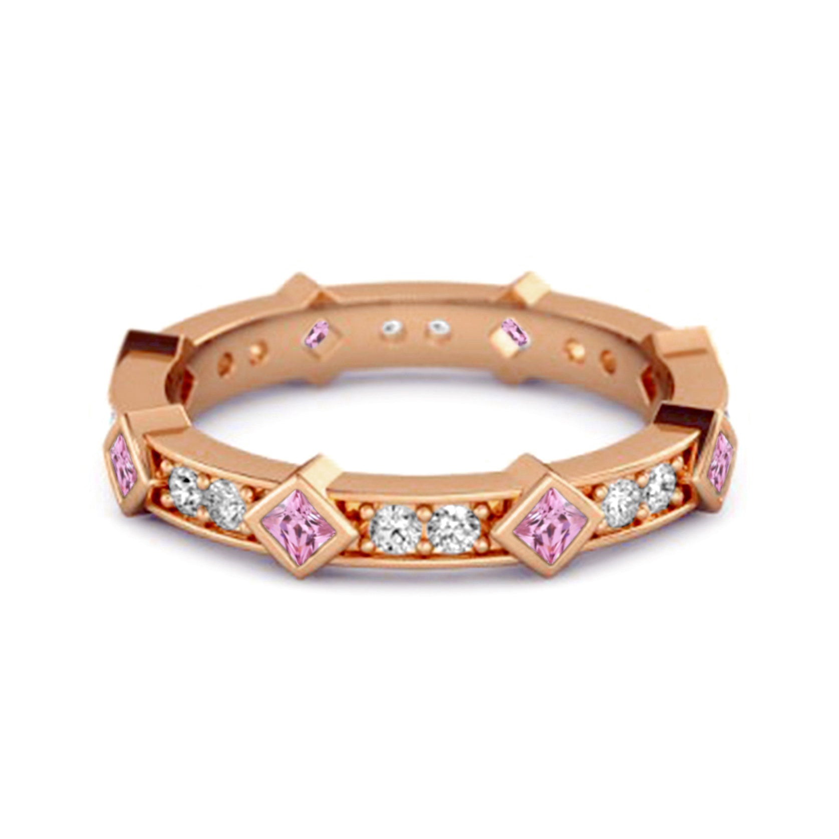 Pink CZ Eternity Band Ring – Sterling Silver