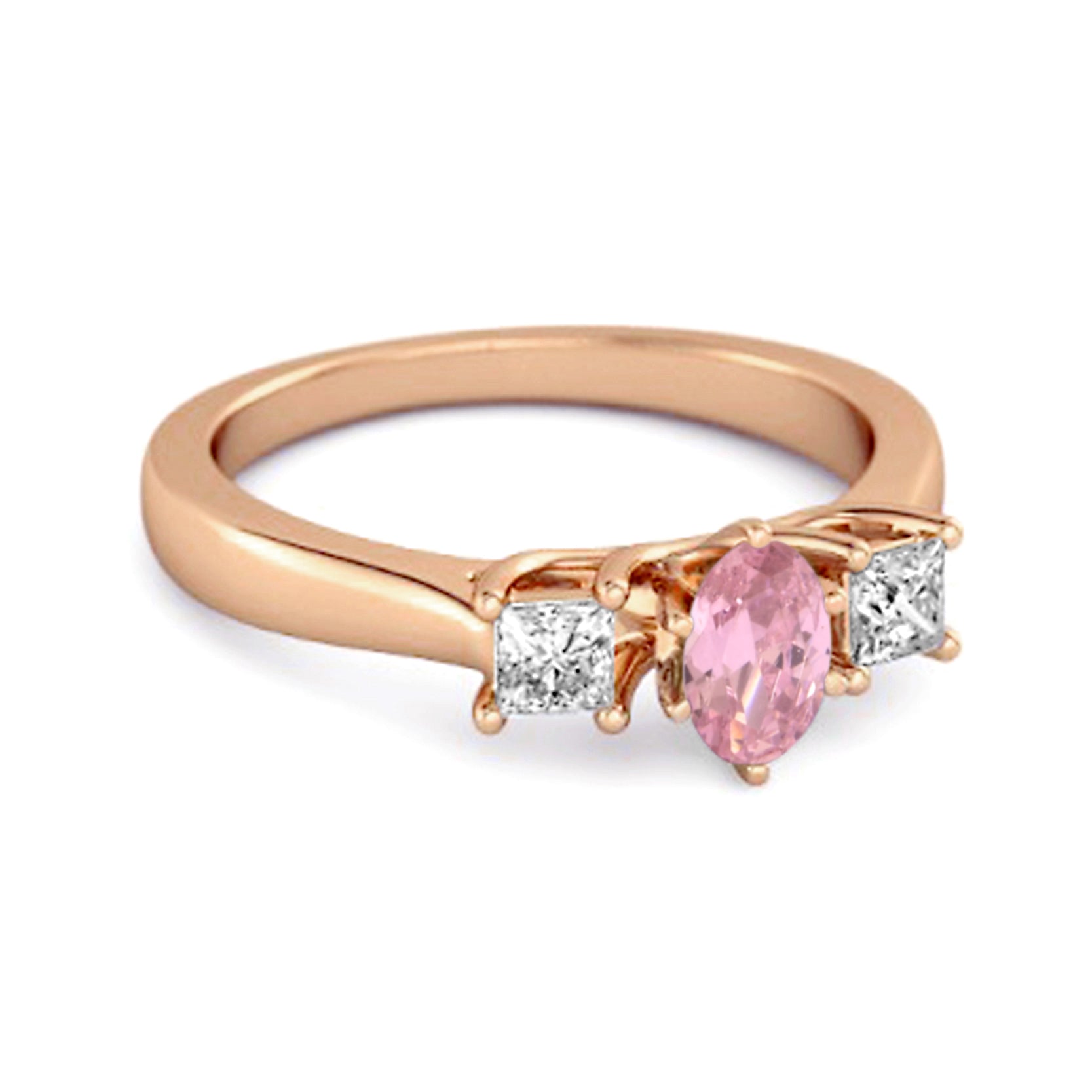 Pink CZ Elegant Three Stone Ring - Sterling Silver
