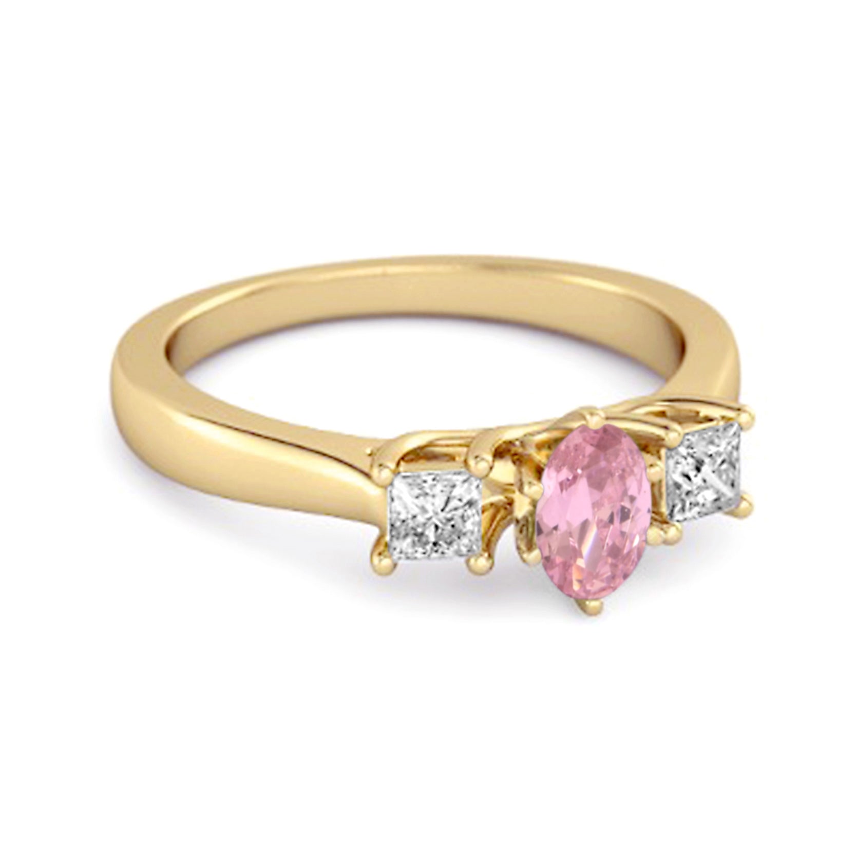 Pink CZ Elegant Three Stone Ring - Sterling Silver