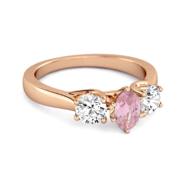 Three Stone Natural Pink Zirconia 925 Sterling Silver Engagement Ring