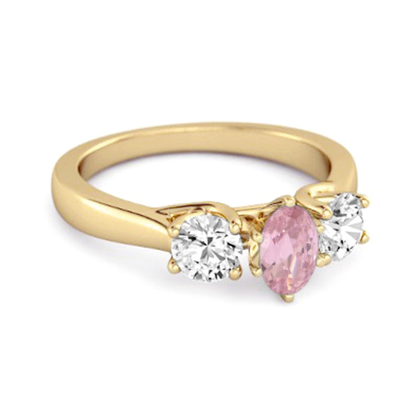 Three Stone Natural Pink Zirconia 925 Sterling Silver Engagement Ring