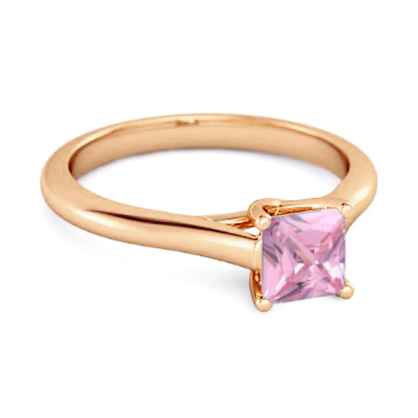 Solitaire Square Cut Pink Zirconia 925 Sterling Silver Promise Ring