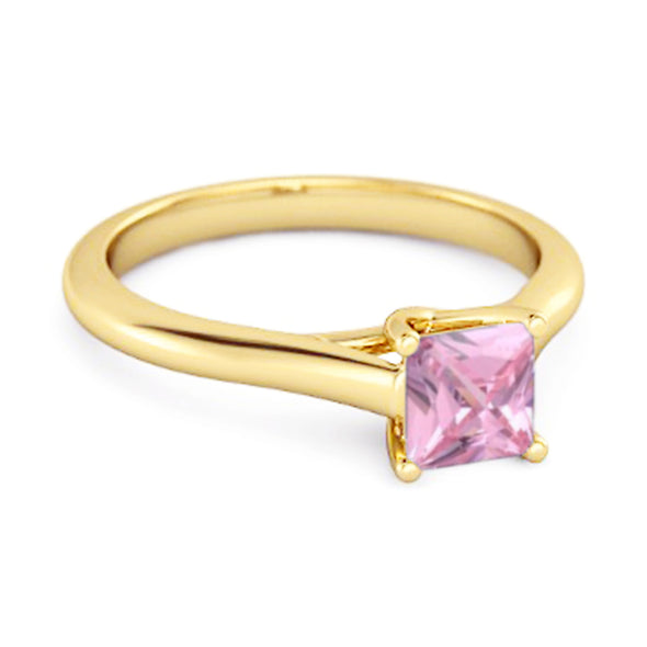 Solitaire Square Cut Pink Zirconia 925 Sterling Silver Promise Ring
