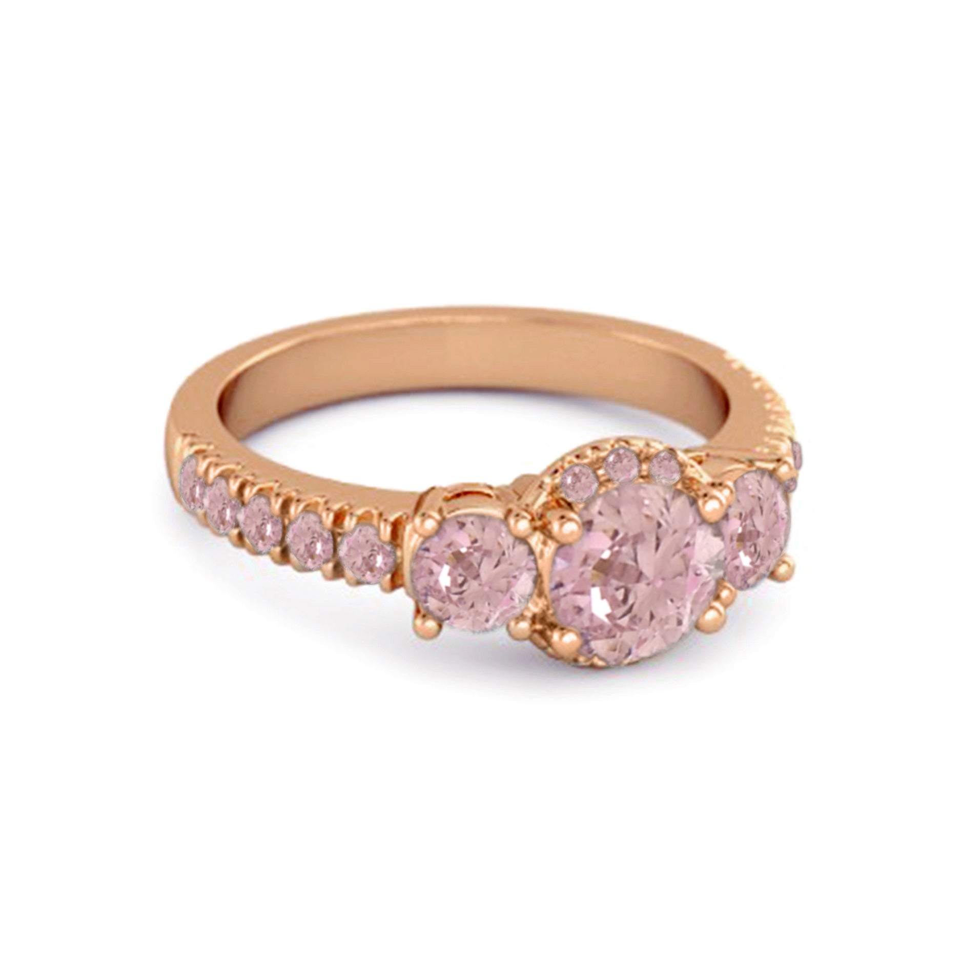 Anello in argento sterling 925 con tre pietre di zirconi rosa taglio raro