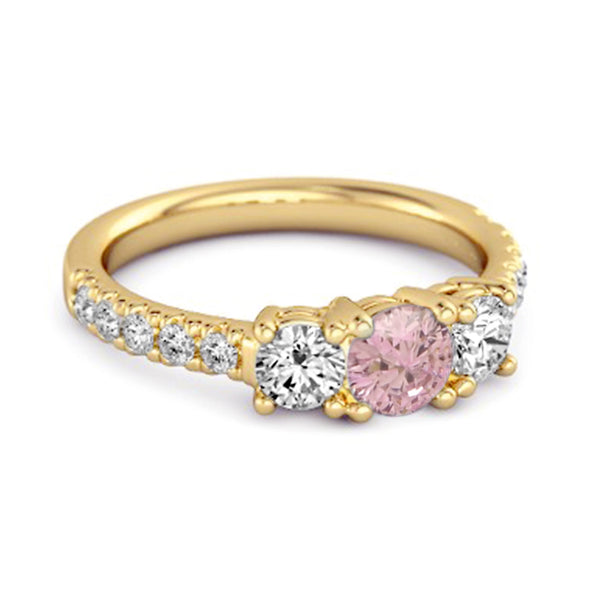 Three Stone Round Cut Natural Pink Zirconia Sterling Silver Engagement Ring