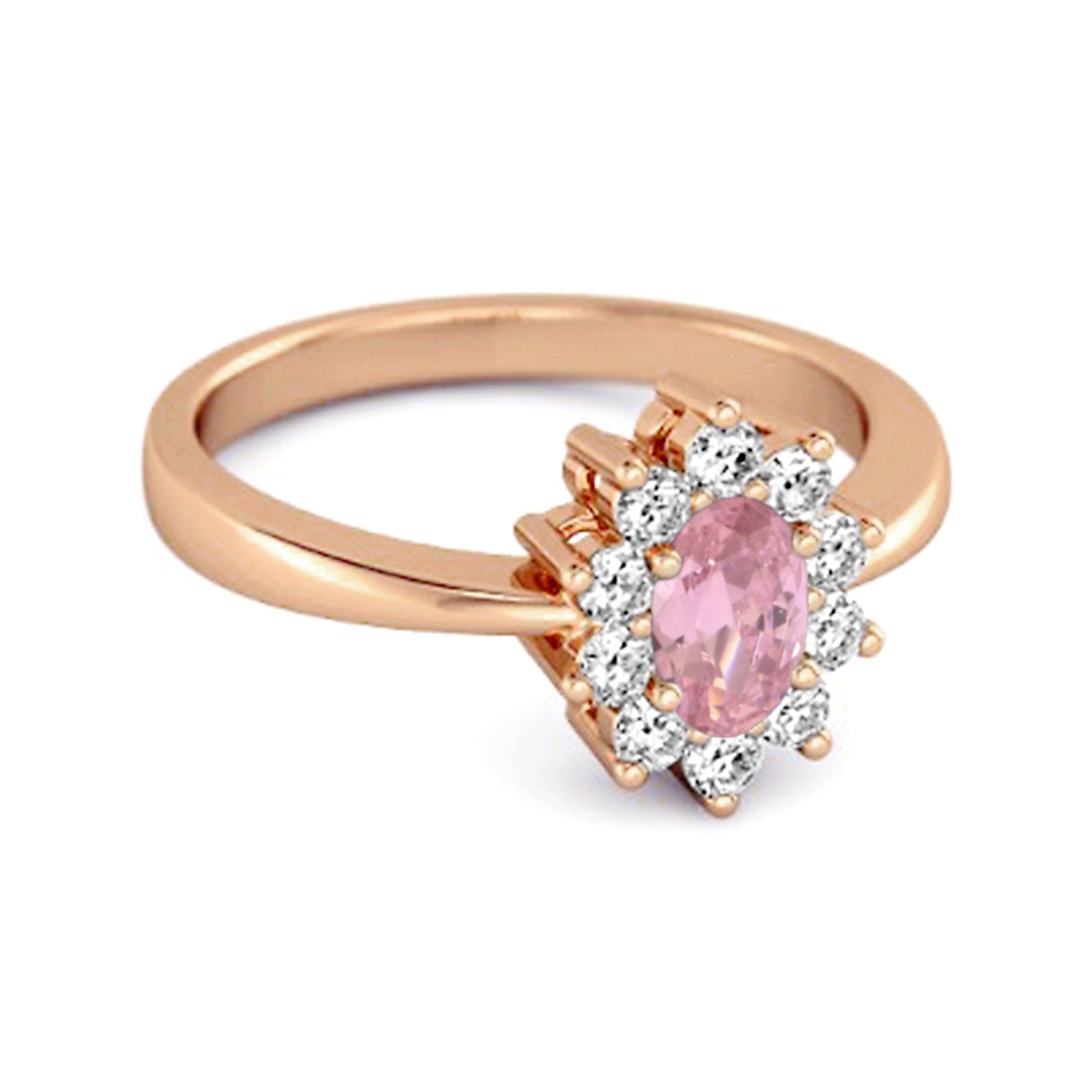 Anello solitario con zirconi rosa da 1,50 carati in argento sterling 925 e alone decorativo