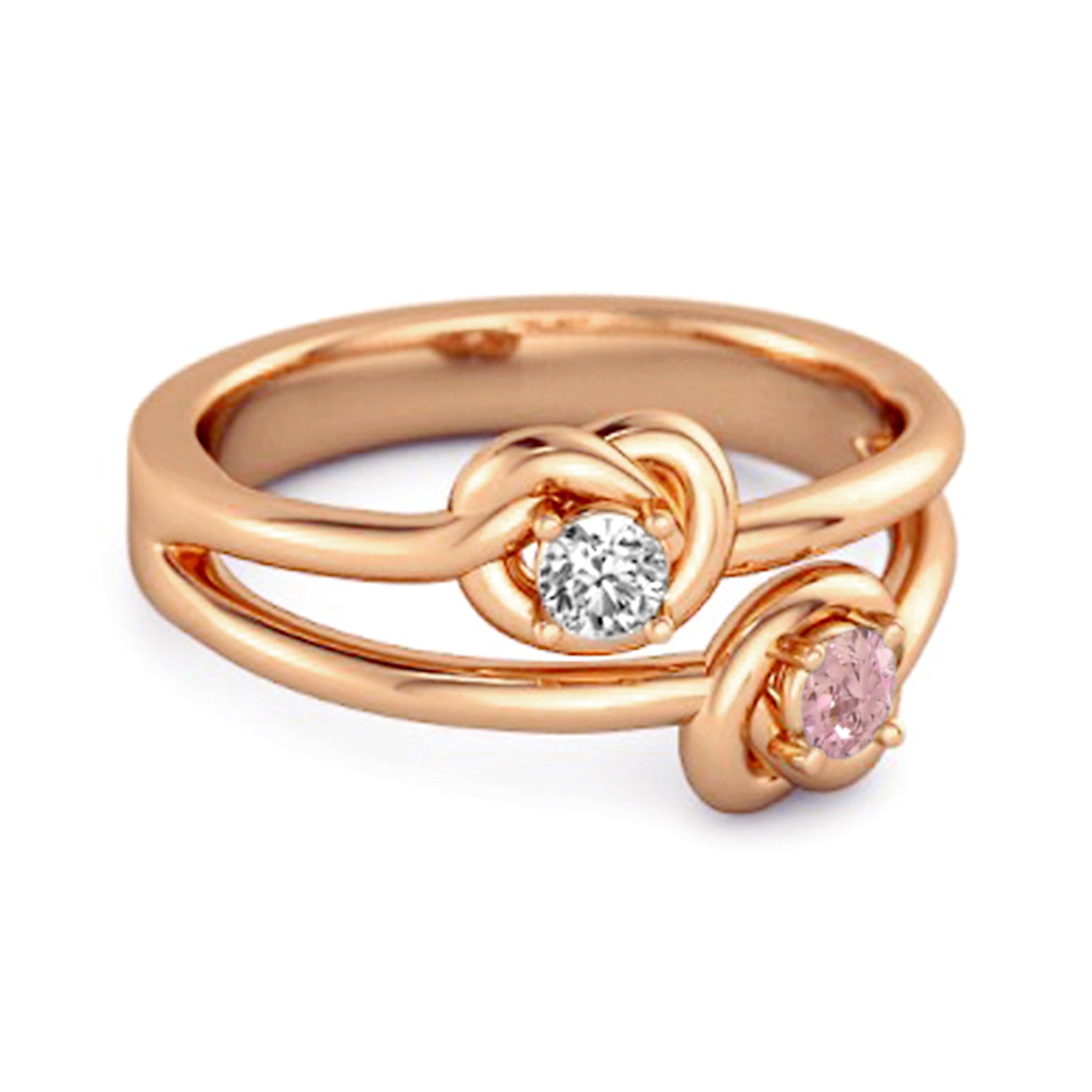 Anello con promessa Lui &amp; Lei in argento Sterling 925 con zirconi rosa da 0,10 ct e nodo d'amore