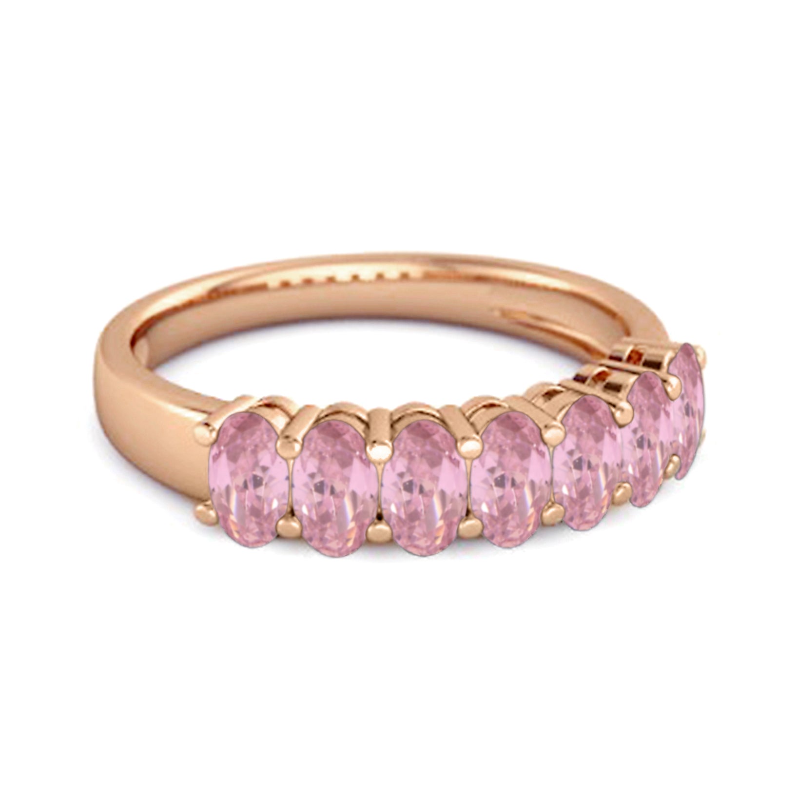 Pink Topaz Oval Half Eternity Band Ring - Sterling Silver