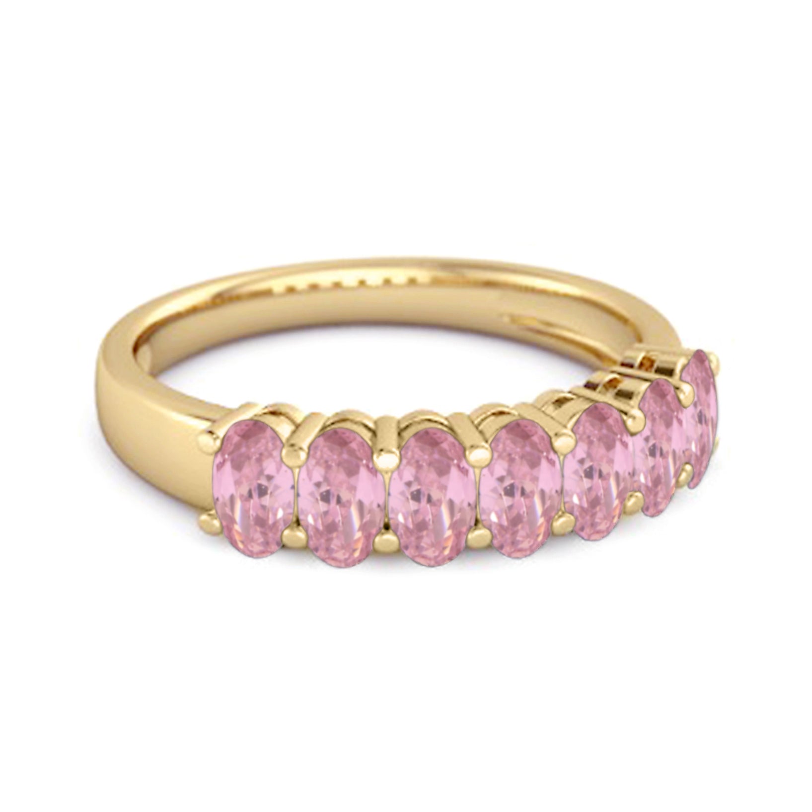 Pink Topaz Oval Half Eternity Band Ring - Sterling Silver