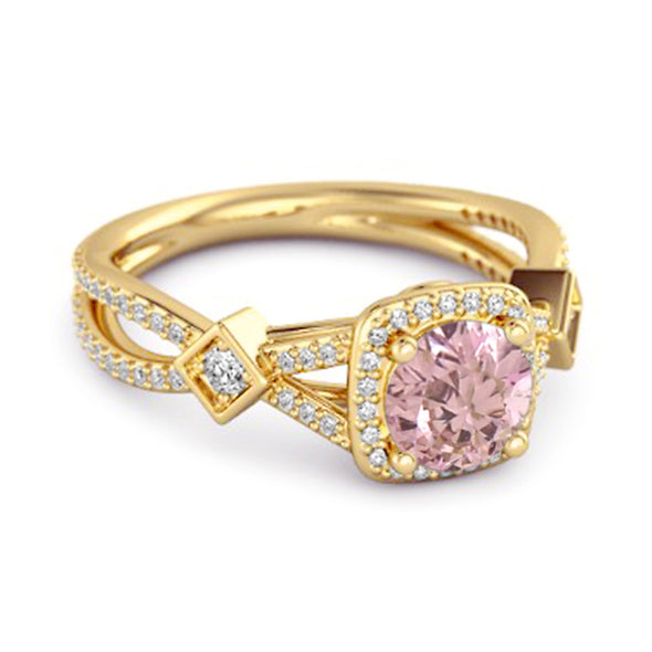 Vintage Pink Zirconia 925 Sterling Silver Split Shank Wedding Ring