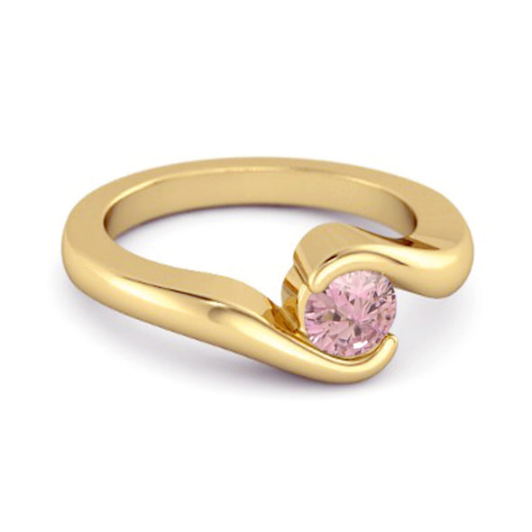 Ocean Wave 925 Sterling Silver 0.10 Ctw Pink Zirconia Women Wedding Ring