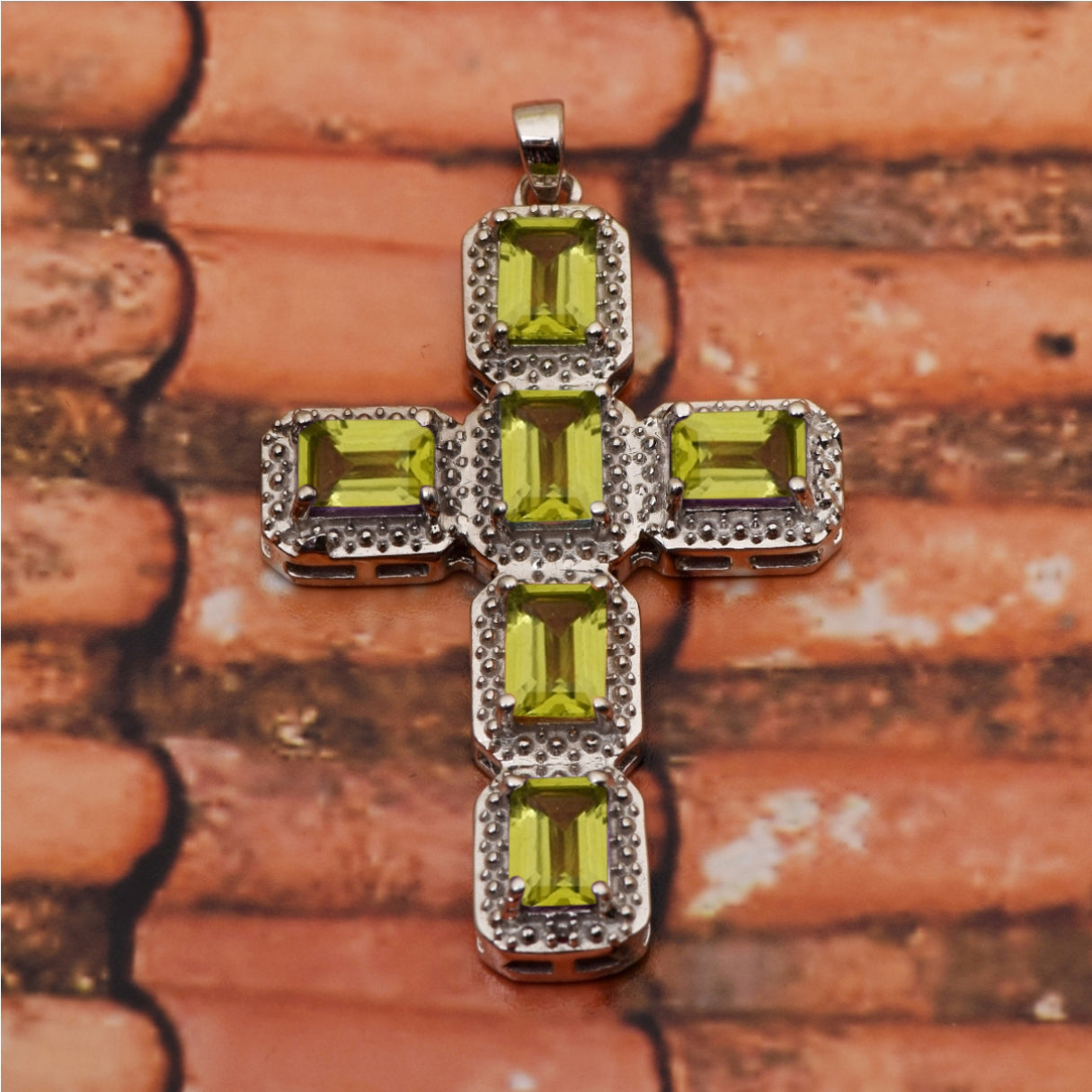 Multi Stone Rectangular Cross Pendant -Sterling Silver