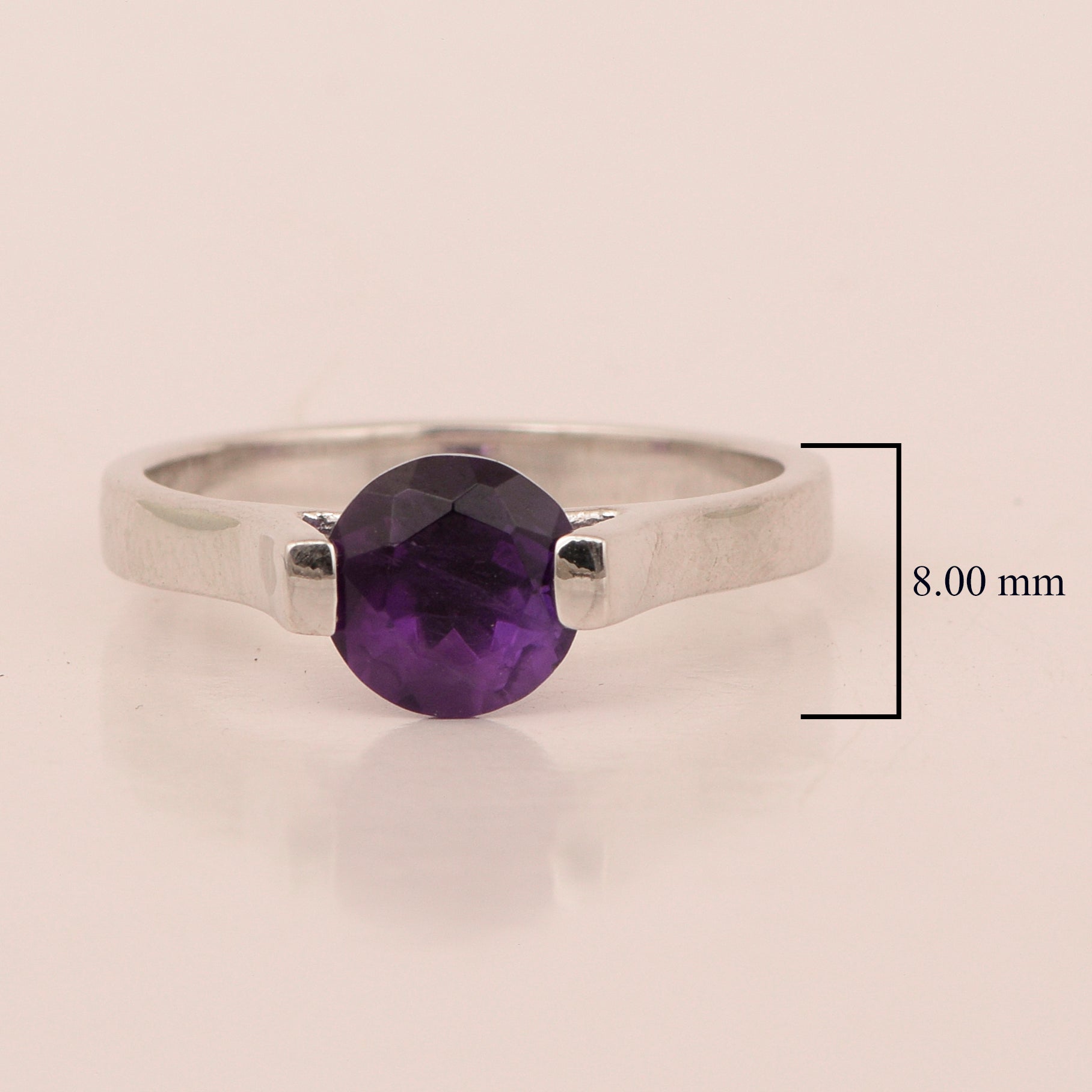 Amethyst Round Solitaire Ring -Sterling Silver