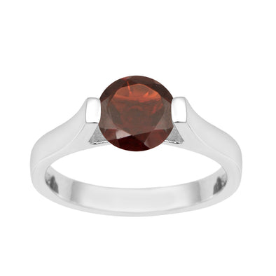 Solitaire 7mm Round Red Garnet Gemstone Open Prong Ring