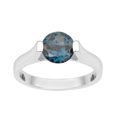 Solitaire 7mm Round London Blue Topaz Gemstone Open Prong Ring