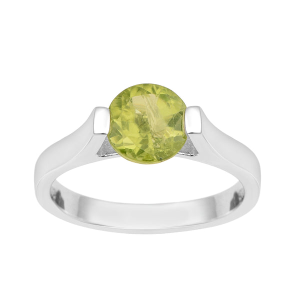 Solitaire 7mm Round Peridot Gemstone Open Prong Ring