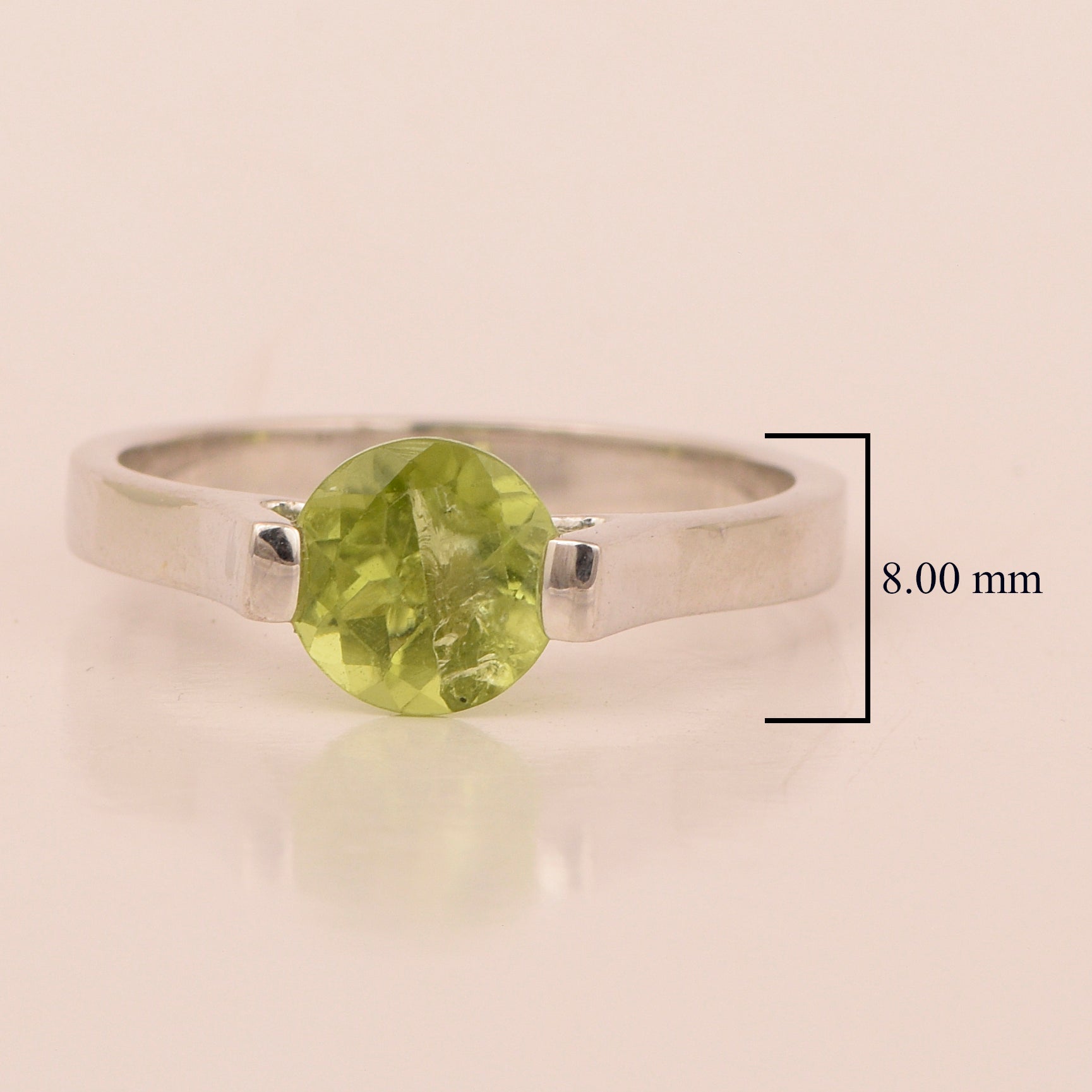 Peridot Round Solitaire Ring -Sterling Silver