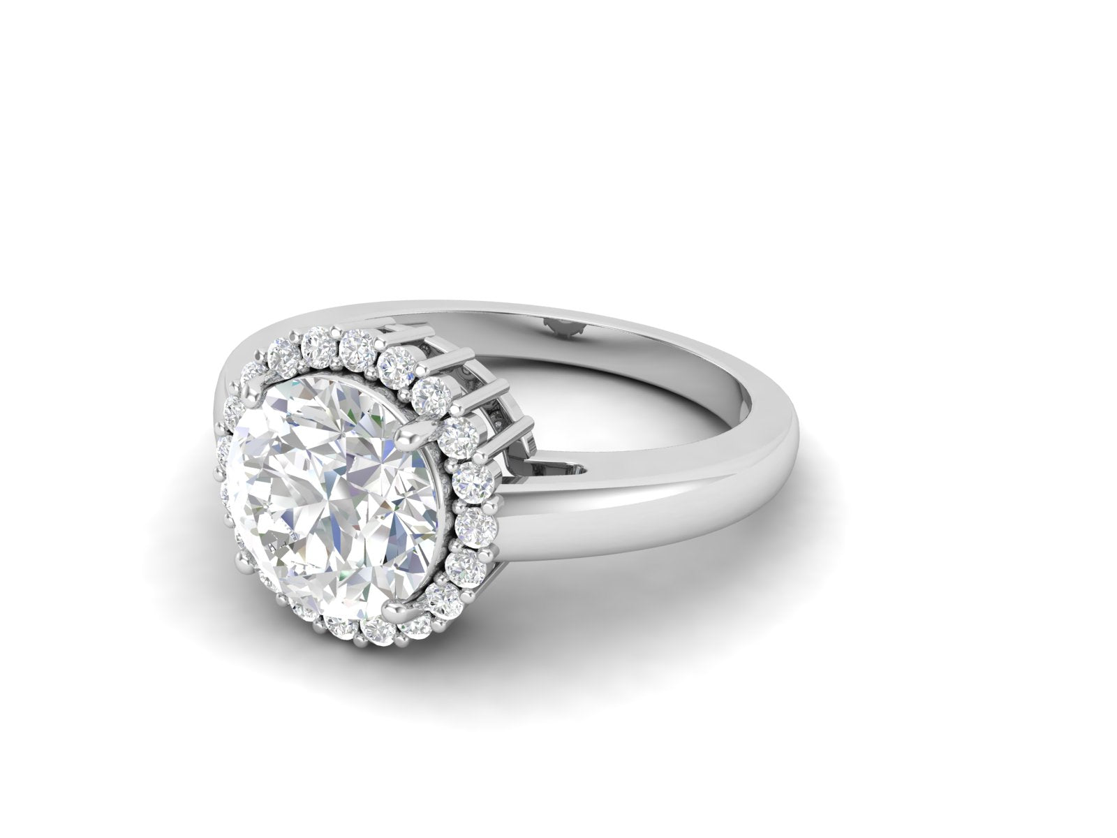 White CZ Solitaire Halo Ring - Sterling Silver