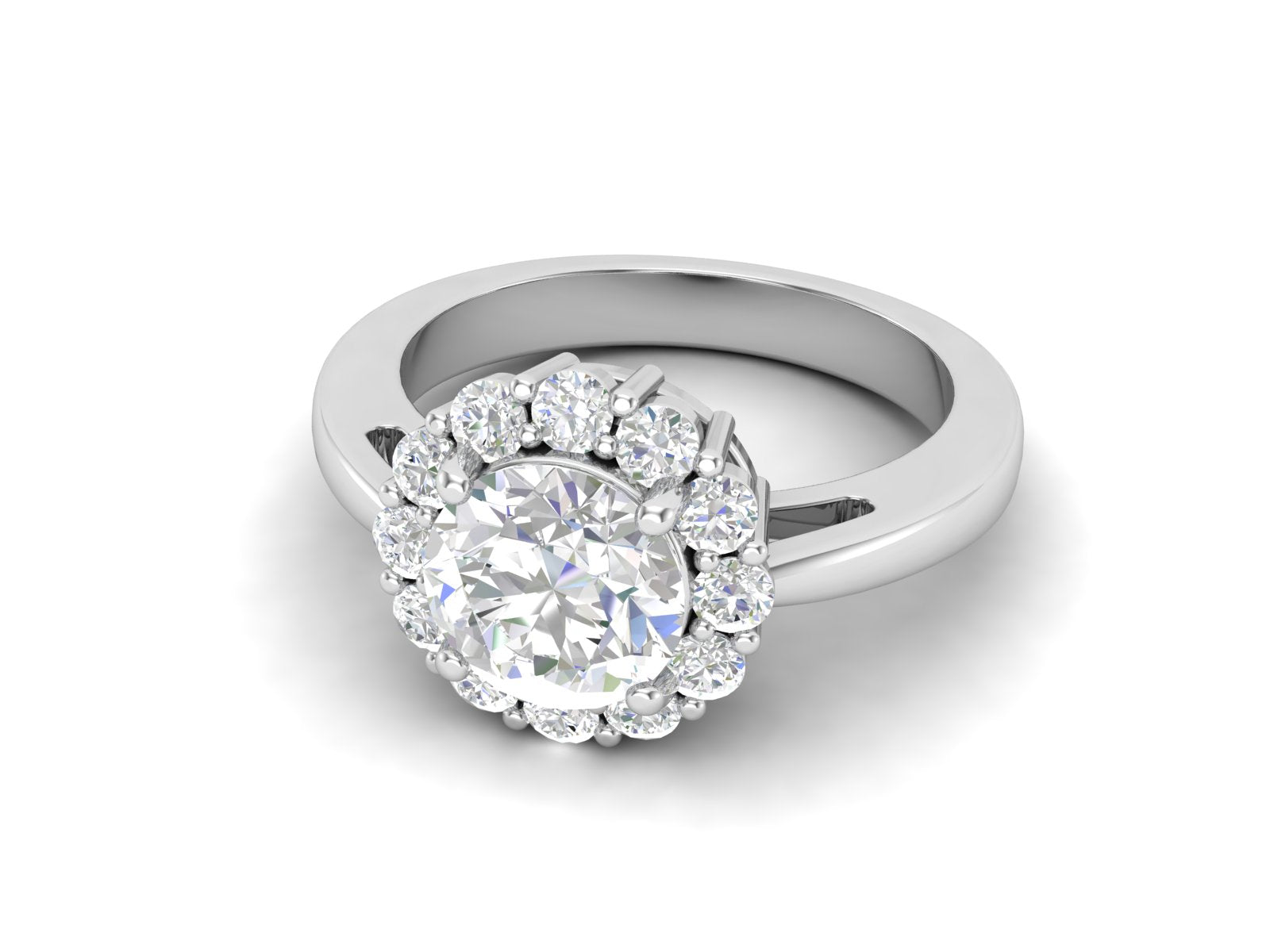 White CZ Solitaire Halo Classic Ring - Sterling Silver