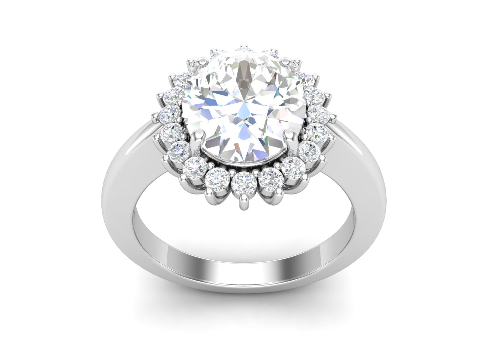 White CZ Solitaire Halo Statement Ring - Sterling Silver