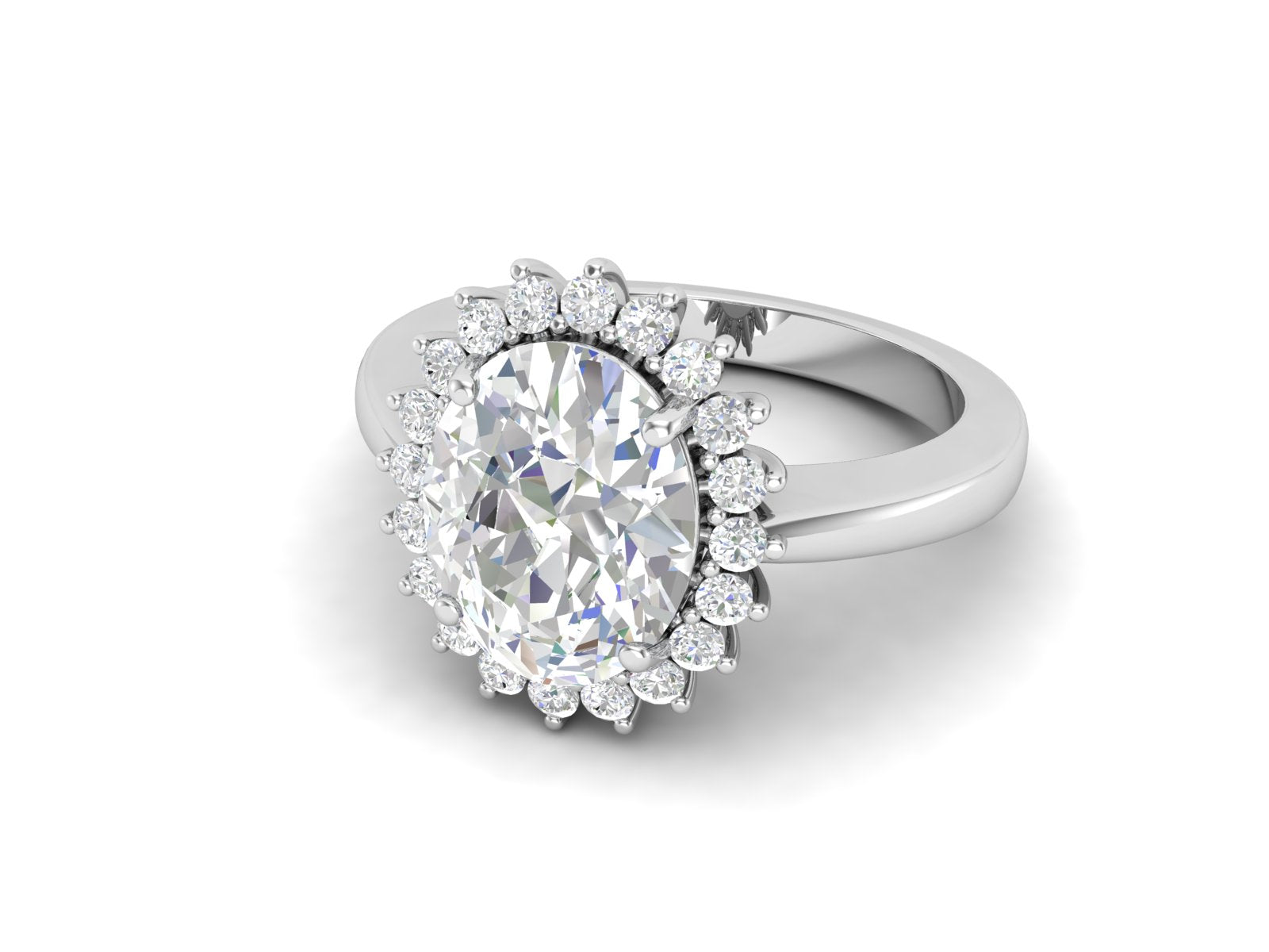 White CZ Solitaire Halo Statement Ring - Sterling Silver
