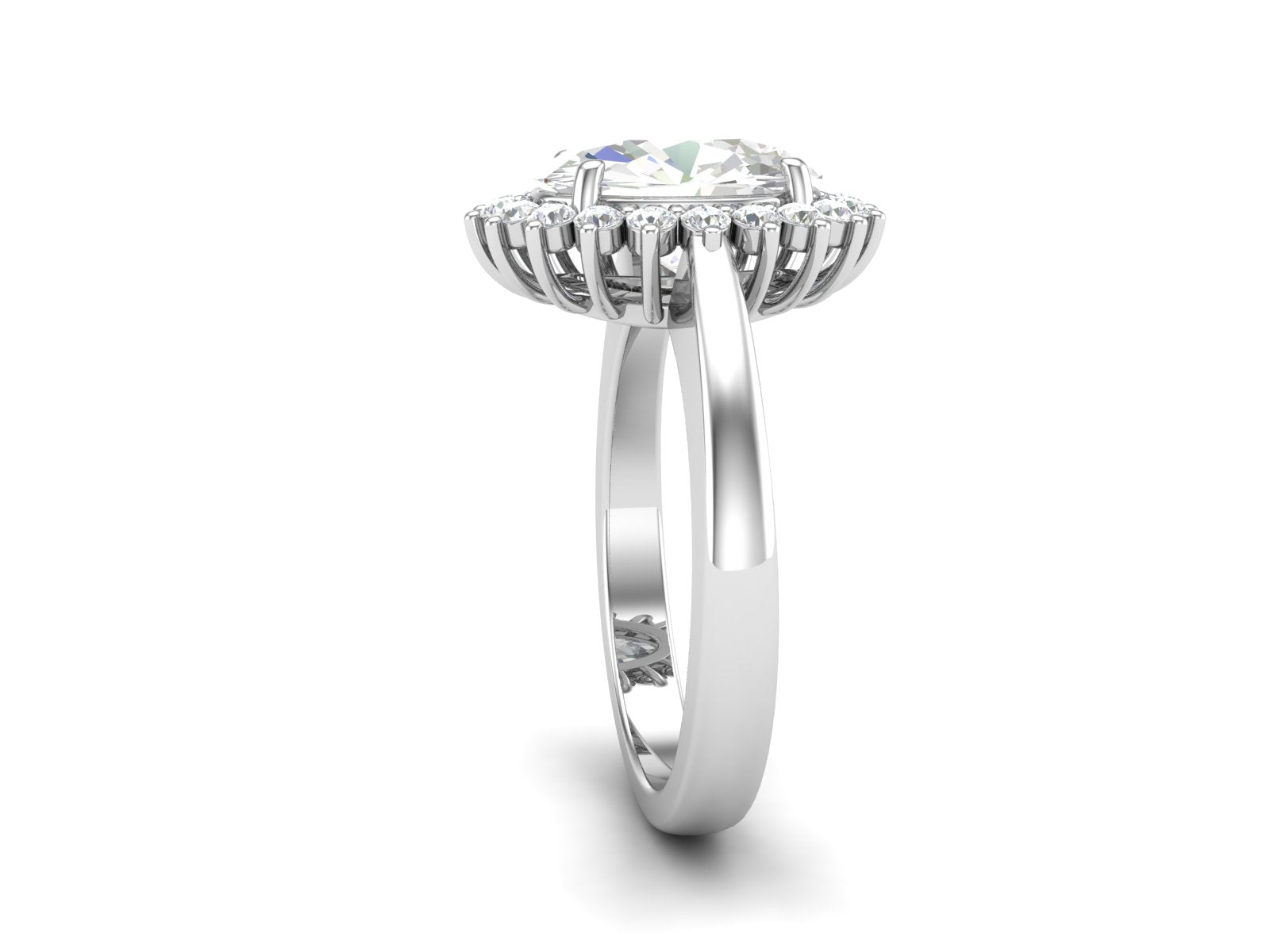 White CZ Solitaire Halo Statement Ring - Sterling Silver