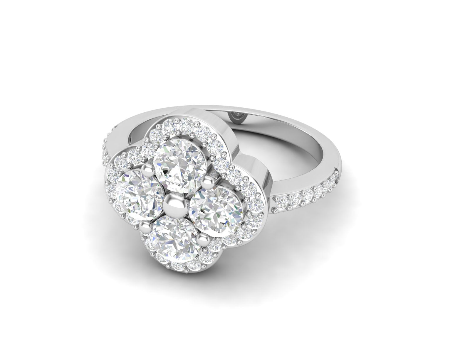 White CZ Round Floral Cluster Ring - Sterling Silver