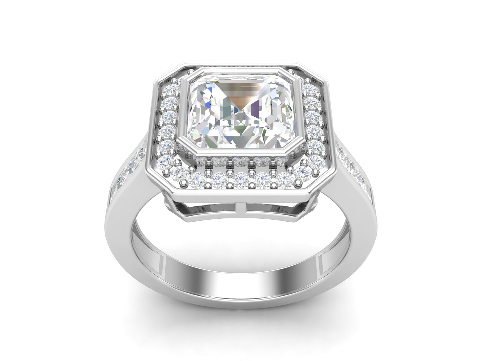 White CZ Solitaire Halo Ring - Sterling Silver