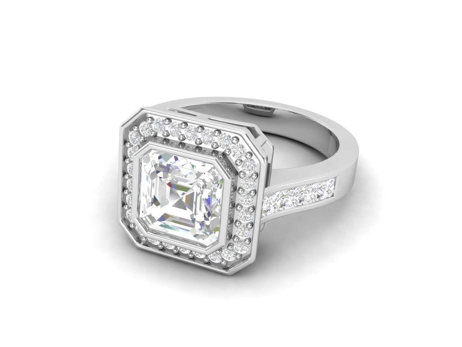 White CZ Solitaire Halo Ring - Sterling Silver