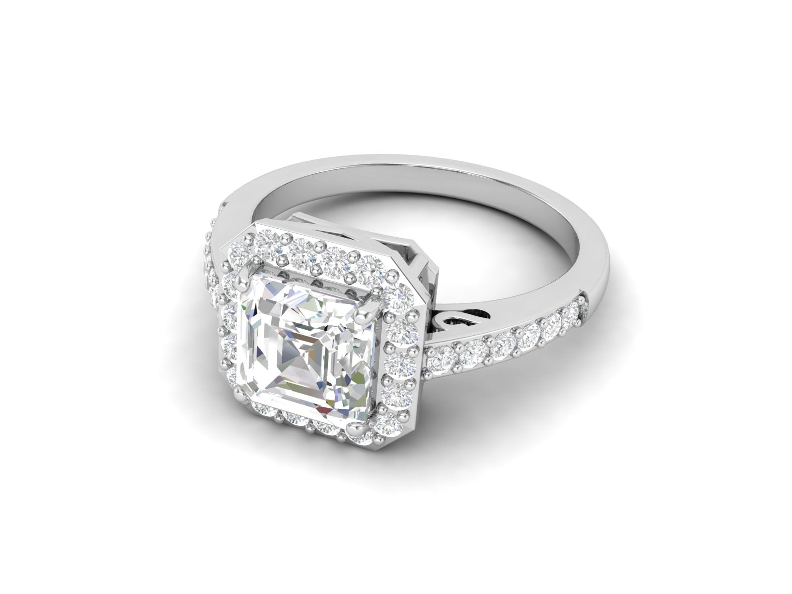 White CZ Octagon Halo Engagement Ring - Sterling Silver