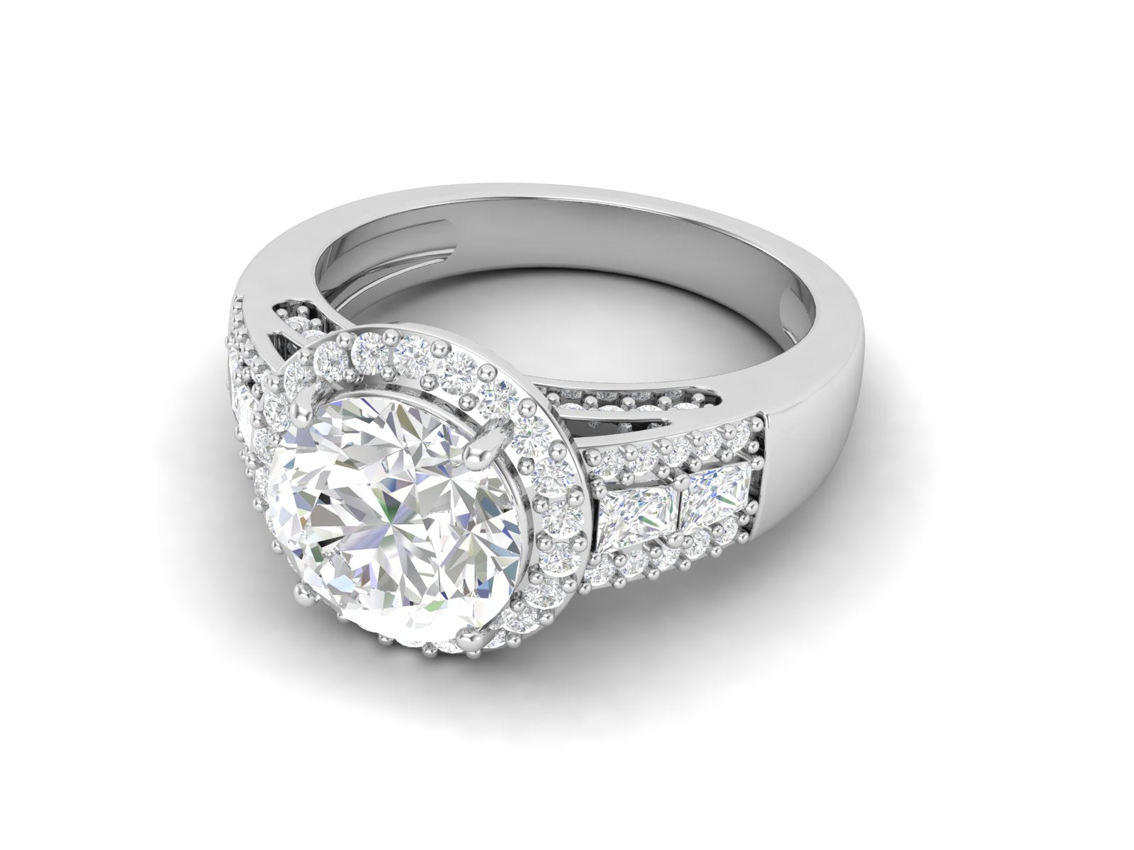 White CZ Solitaire Halo Ring - Sterling Silver