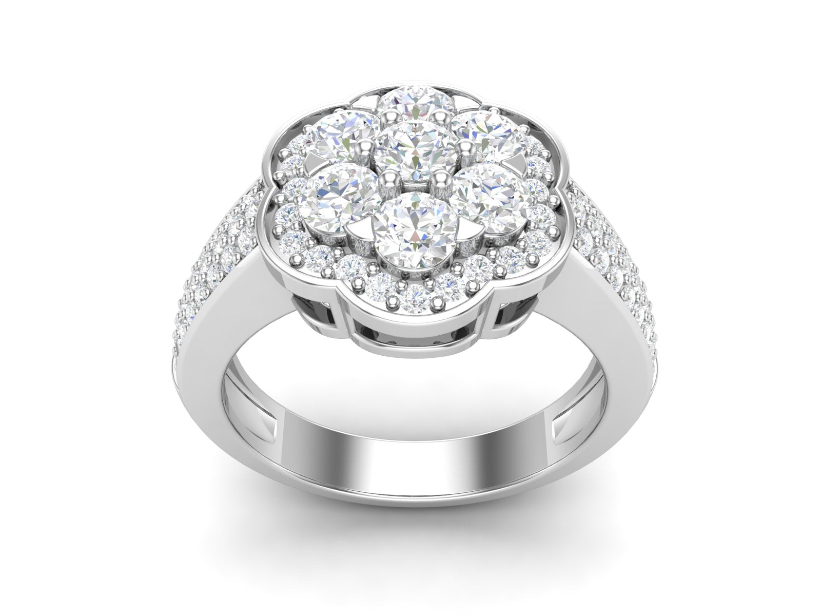 White CZ Cluster Floral Ring - Sterling Silver