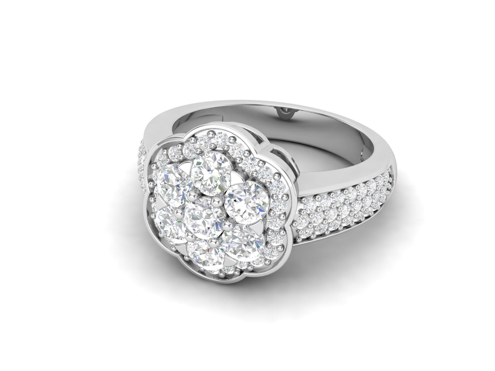White CZ Cluster Floral Ring - Sterling Silver