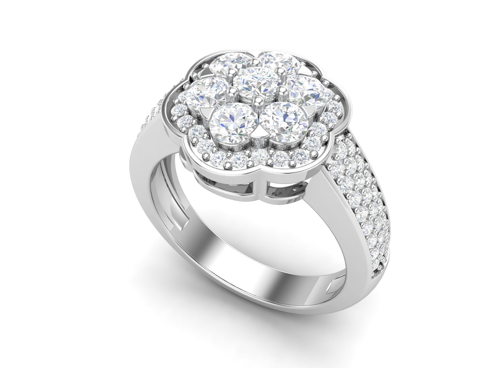 White CZ Cluster Floral Ring - Sterling Silver