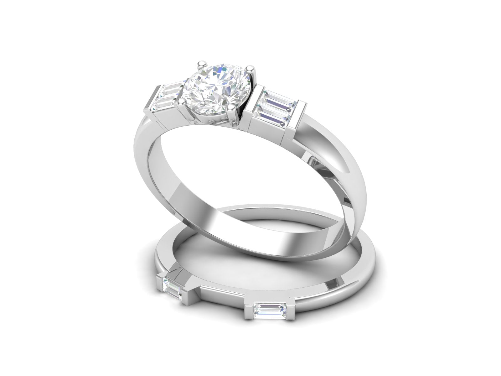 White CZ Solitaire With Side Accents Ring - Sterling Silver