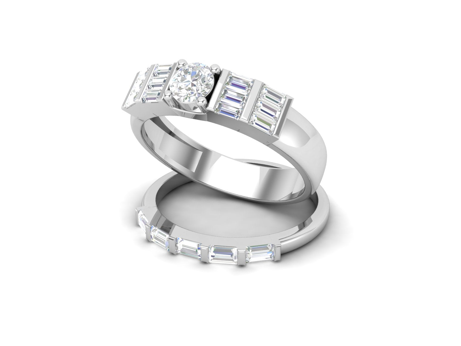 White CZ Baguette Accents Ring - Sterling Silver