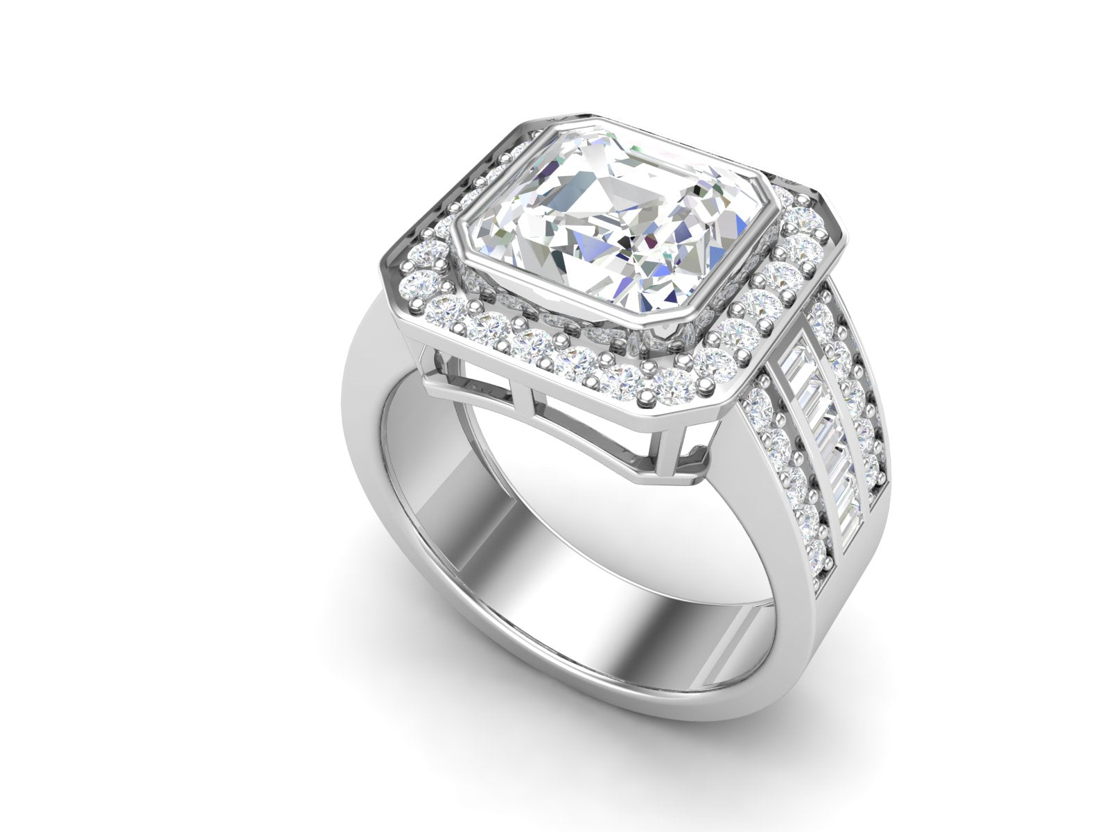White CZ Solitaire Halo Ring - Sterling Silver